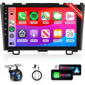 8Core 6G+128G Radio for Honda CRV 2007-2011Car Stereo with 9inch 1280X720P IPS Touchscreen Wireless CarPlay Android Auto 5.0Bluetooth GPS RDS/FM 46EQ DSP 59UIs MirrorLink 5GhzWiFi AHD Backup Camera