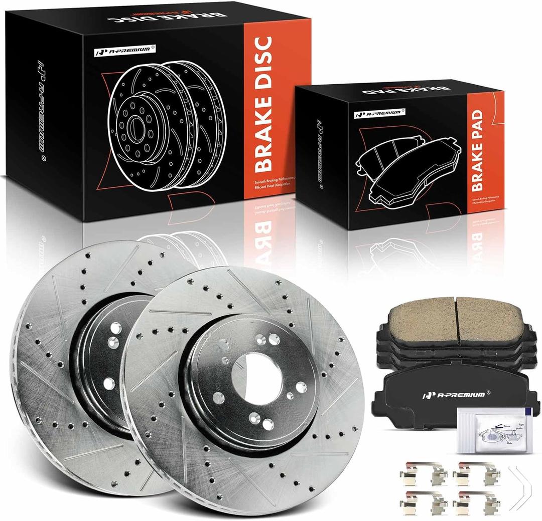 A-Premium 12.28 in (312 mm) Front Drilled and Slotted Disc Brake Rotors + Ceramic Pads Kit Compatible with Select Acura Models - RDX 2013-2018, ILX 2016, 6-PC Set A-Premium 12.28 in (312 mm) Front Drilled and Slotted Disc Brake Rotors + Ceramic Pads Kit Compatible with Select Acura Models - RDX 2013-2018, ILX 2016, 6-PC Set