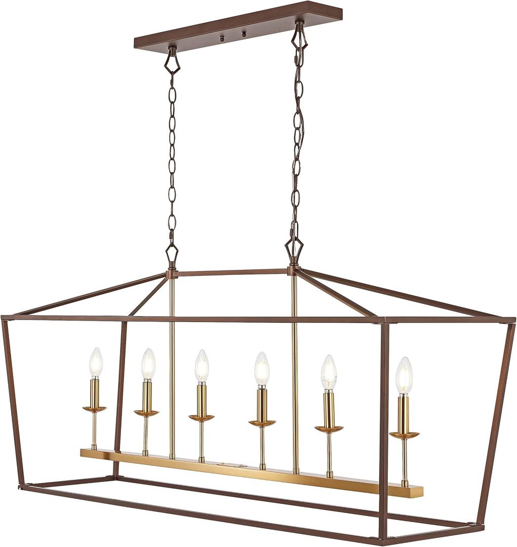 JONATHAN Y JYL7439D Pagoda 49" 6 Light Linear Classic Traditional Metal LED Pendant Farmhouse Dining Room Living Room Kitchen Foyer Bedroom Hallway, 49 in, Oil Rubbed Bronze/Brass Gold