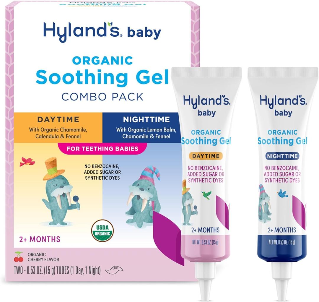 Hyland's Baby Organic Day and Night Soothing Gel Combo Pack, Cooling Gel for Oral Discomfort, Easy-to-Apply, Ages 2 Months and Up, 1.06 Ounce (2 Tubes of 0.53 oz.), Best By: 05/2025