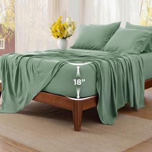 Bedsure Deep Pocket Queen Sheets - 6 Piece, Prewashed Ultra-Soft Queen Sheet Set, Fits Mattresses Up to 18 Inches Thick, Breathable & Secure Fit, Hotel Luxury Bedding, Sage Green