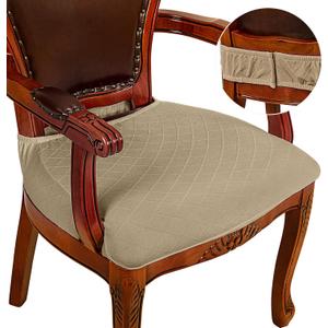 CZL Dining Room Chair Seat Covers Set of 2, Upgraded Zipper Chair Covers for Dining Room Stretch Jacquard Dining Chair Slipcover Removable Washable (Khaki)