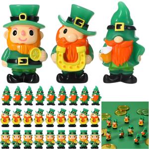 30Pcs St.Patrick's Day Mini Leprechaun Figurines Mini Resin Gnomes 3 Styles Tiny Leprechaun Figures Miniature Shamrock Dwarf Irish Gnomes for Party Favor Gifts Home Garden Table Decor