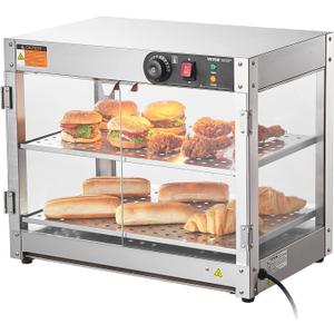 VEVOR 2-Tier Commercial Food Warmer Display, 800W Food Display Warmer with Light to Enhance Food Display, 86~185 Temperature Control, 58L Large Capacity for Hamburger, Pizza, Bread, Fried Chicken