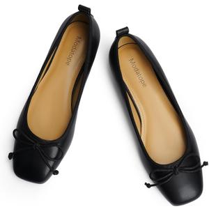 Modatope Ballet Flats with Bow Ballerina Closed Square Toe Slip on Bowknot Flats Shoes for Women Dressy (8.5, Black)