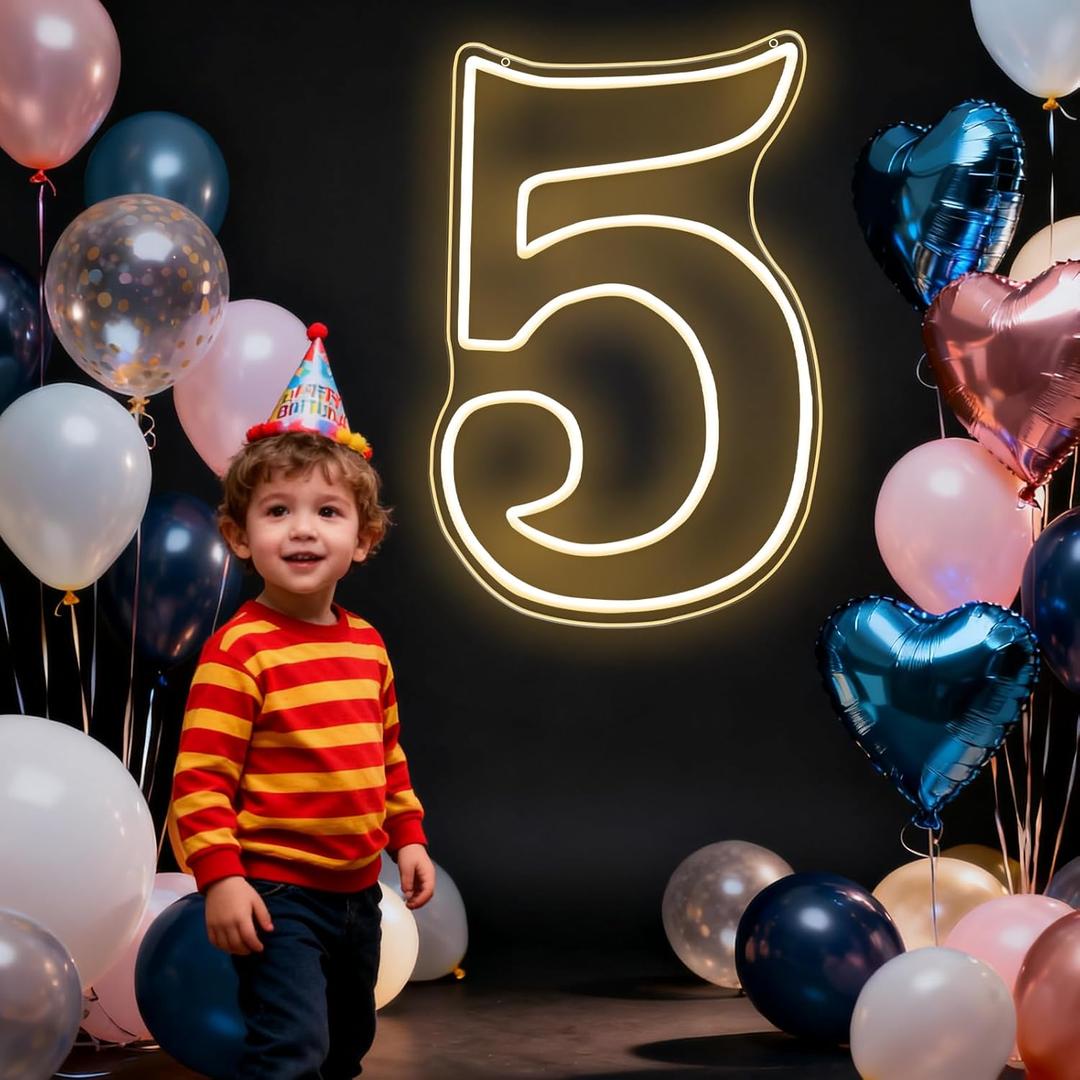 RUMONZS LED Acrylic Light up Number, Decorative Transparent Light up Letters USB Powered Big Number Sign Light for Birthday, Night Light, Party, Anniversary, Christmas, Home Decor, Wedding 11.4'' (number5)