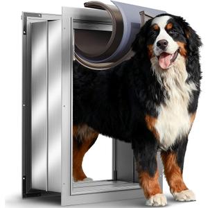 3-Flaps XL Dog Door for Wall, Rust Proof Aluminum Alloy Extra Large Doggy Door, Heavy Duty Pet Door with Dual Lock, Extreme Weather XLarge Dog Doors for Interior Exterior Wall, Pets Up to 220LB
