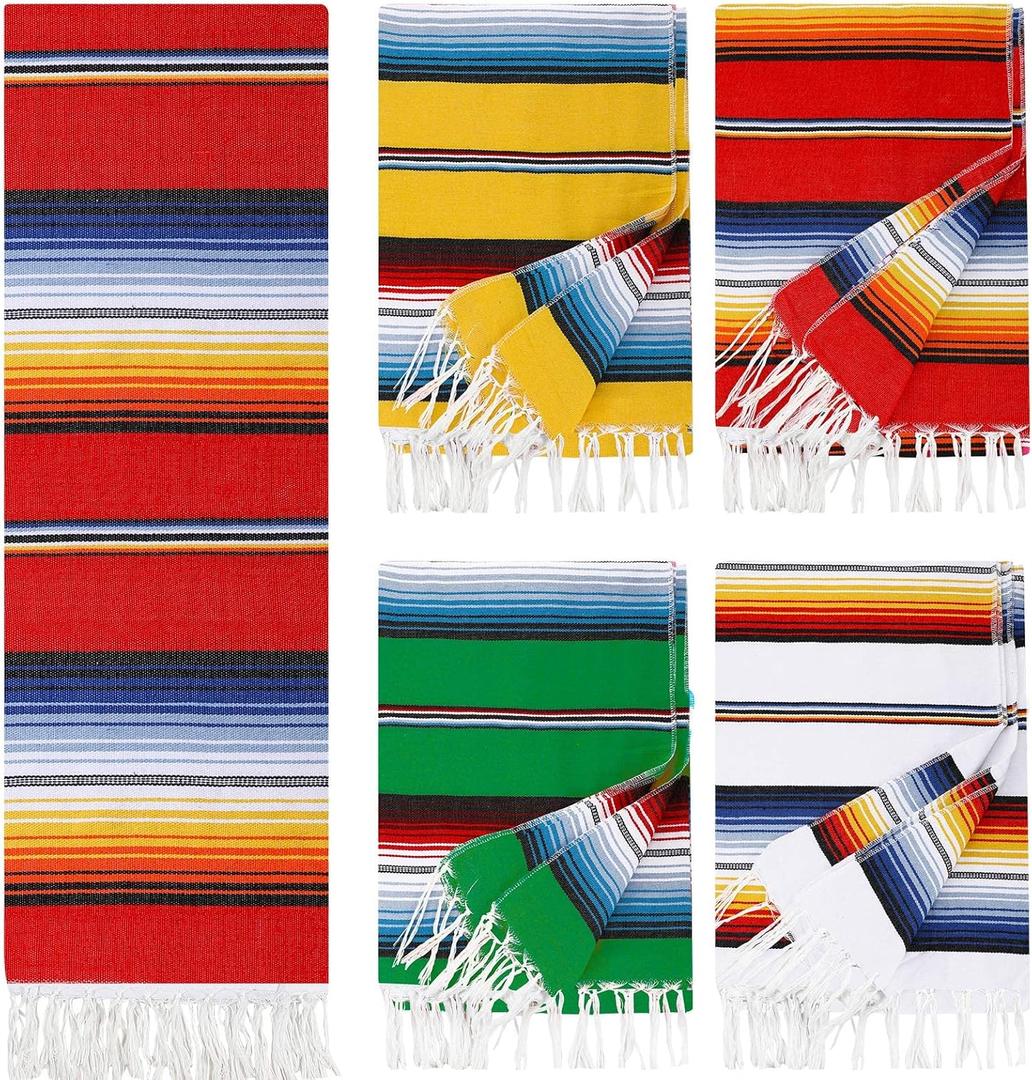 Tudomro 4 PCS Large Authentic Mexican Blankets Colorful Mexican Striped Throw Blankets Serape Fiesta Beach Fringe Yoga for Home Office Camping Picnic (Classic)