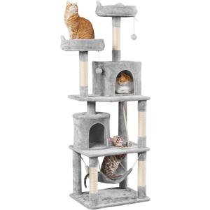 Yaheetech Cat Tree Tower, 70.5in Multi Level Cat Tree Kitten Condo with 2 Condos & 2 Plush Perches & Scratching Post & Dangling Ball, Cat Tower Furniture for Play & Rest Light Gray