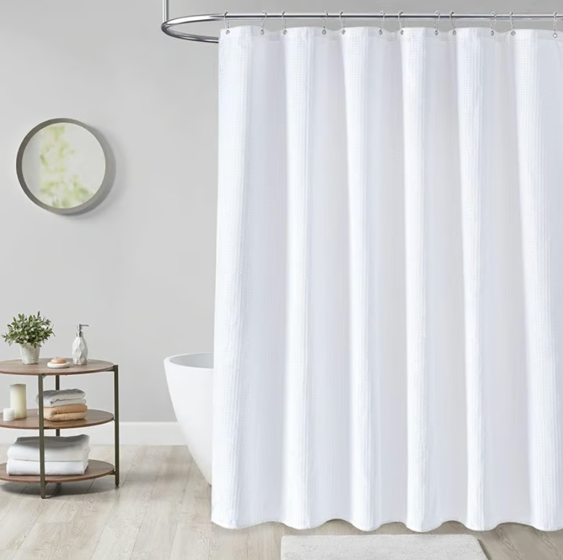 White Fabric Shower Curtain Waffle Weave 72x72