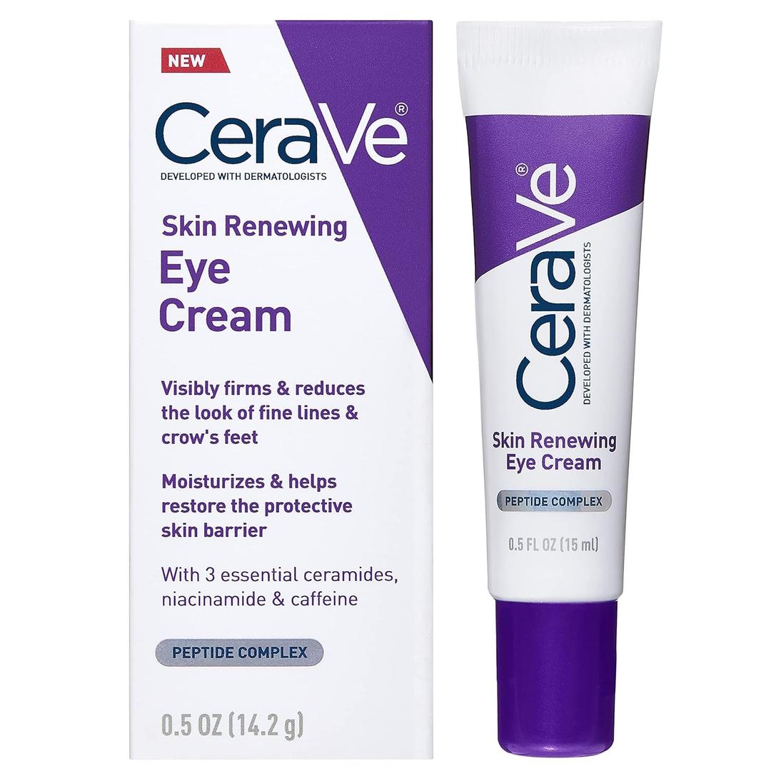 CeraVe Skin Renewing Eye Cream For Wrinkles, Under Eye Cream With Peptides + Caffeine + Niacinamide, For Wrinkles & Crows Feet, Paraben Free & Opthalmologist Tested (0.5 Ounce (Pack of 1))