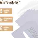 Falling in Art 5 Pack Acid Free 16x20'' White Picture Mats Board Show Kit for 11x14'' Pictures, 4-Ply Beveled Pre-Cut Photo Boards with Backing Board and Plastic Clear Bags