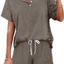 WIHOLL Two Piece Outfits for Women Lounge Sets Button Down Top and Shorts Set Sweatsuits with Pockets, XXL