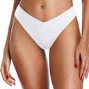 Zmart Women Cheeky Bikini Bottoms V Cut Swim Bottom High Cut Swimsuit Low Waist Low Rise Bathing Suit (Medium, White)