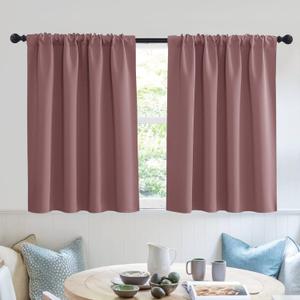 RYB HOME Short Blackout Curtains for Small Window, Sunmmer Heat Light Blocking Privacy Protection Curtains for Sunroom Laundry Room Stair Window, Width 52 by Length 36, Dusty Rose, Set of 2
