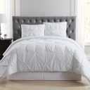 TRULY SOFT Pleated Comforter Set White Polyester 3-Piece Full/Queen Comforter Set, Solid Color Themed, for Men and Women, Oeko-TEX Certified Confidence, White