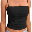 Darong Women Padded Double Lined Ruched Tank Tops Bulit in Bra Summer Spaghetti Strap Going Out Crop Tank Shirts (X-Small, Black)