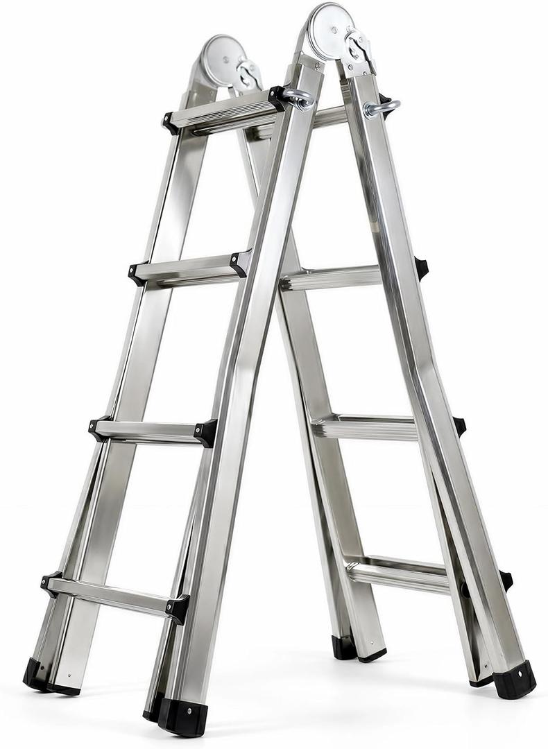 Telescoping A Frame Ladder Extension Ladders for Outdoor Home Use, Multi Position Ladders Adjustable Ladder for Stairs, Indoor, Roof and Rv Use, Steel, 330 Lbs Capacity