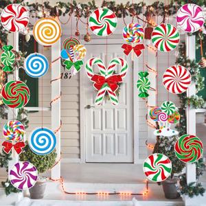28 Pcs Candy Christmas Ornaments, Christmas Tree Sign Ornaments, Peppermint Candy Yard Signs Decorations, for Xmas Tree, Door, Lawn, Birthday Party, Garden Decoration