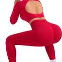 SUUKSESS Women 2 Piece Open Back Seamless Workout Sets Scrunch Booty Gym Leggings Built in Bra Crop Yoga Top (Large, Red)