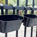 12" Balcony Railing Planters, Outdoor Hanging Planter for Fence, Stylish Metal Porch Deck Flower Pot for Herbs & Succulents (Black, Pack of 2)