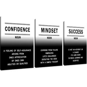 QYHART Inspirational Posters for Office 3 Piece Canvas Wall Art, Confidence Mindset Success Definition Triptych Wall Decor for Home Office Classroom 48x24 Inch