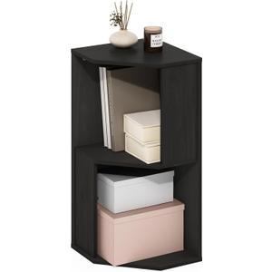 Furinno ECON Corner Shelf, 2-Tier Corner Book Shelf, Standing Storage Shelves, Cube Display Rack, Bookshelf, for Organization and Storage, Living Room, Home Office, Espresso