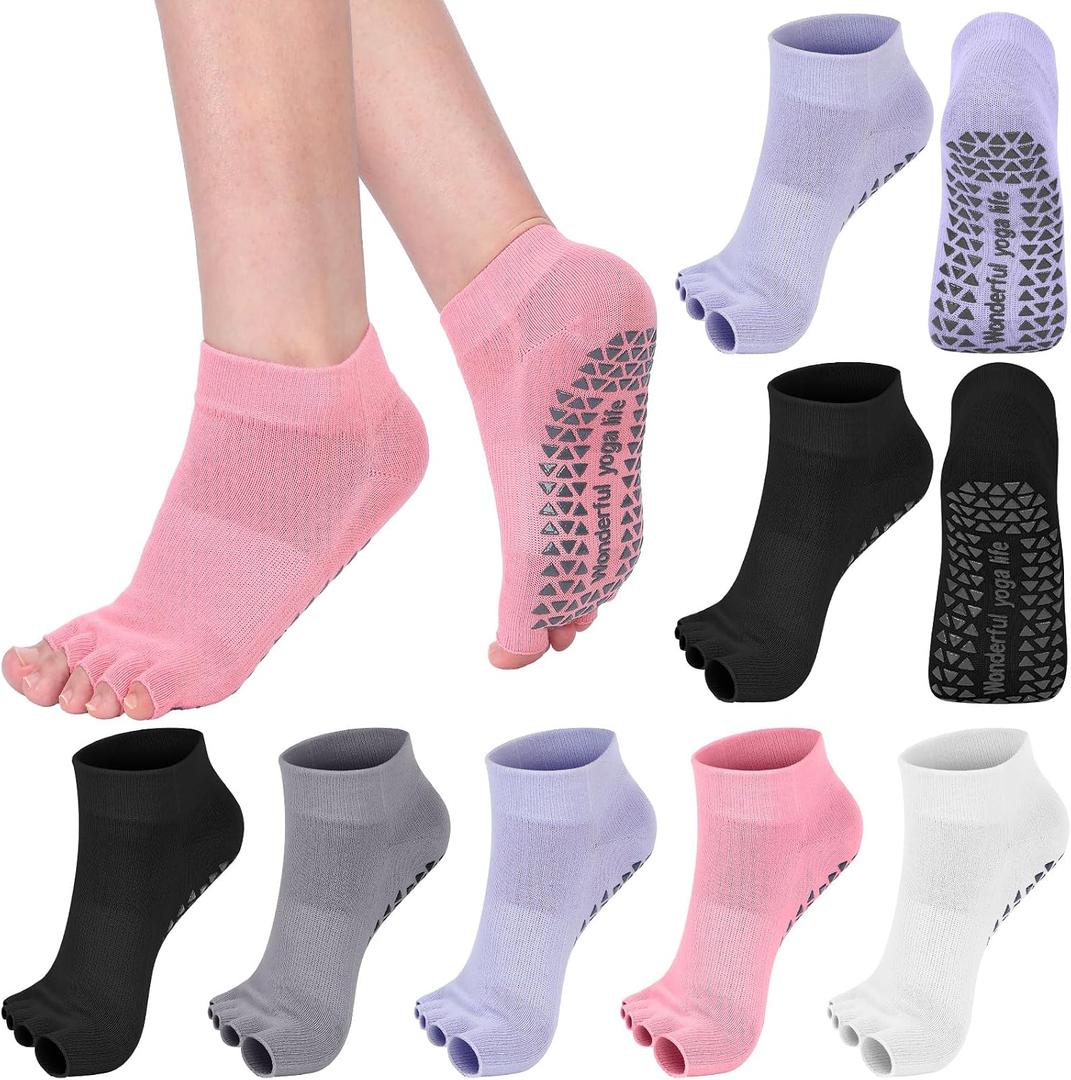 Jeyiour 5 Pairs Toeless Grippy Yoga Pilates Socks for Women Non Slip