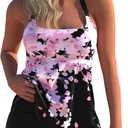 MODLILY Two Piece Tankini Swimsuits for Women, Modest Coverage Print Bathing Suits, A-line Tank Top with Boyshorts (Black, M)