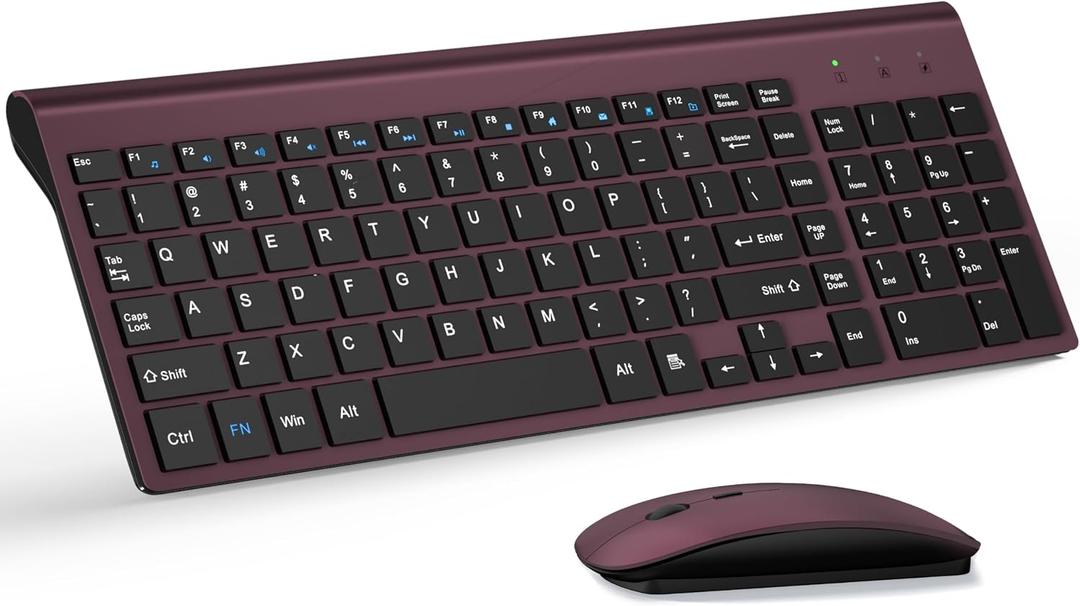 Wireless Keyboard and Mouse Ultra Slim Combo, TopMate 2.4G Silent Compact USB 2400DPI Mouse and Scissor Switch Keyboard Set with Cover, Batteries Included, for PC/Laptop/Windows/Mac - Wine Black