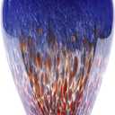 11.8" Tall Blown Blue Glass Vase, Colorful Opaque Glass Vase, Unique Design Wide Mouth Art Decoration for Home, Living Room, Dining Table, Pampas Grass Decor (Blue)
