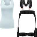 Kathfly 3 Pcs Halloween Thigh Holsters Costume for Women Leg Thigh Gun Holster Drop Adjustable Universal Pistol Holster Holder with Magazine Pouch Racerback Crop Tank Top Leather Gloves (Blue)