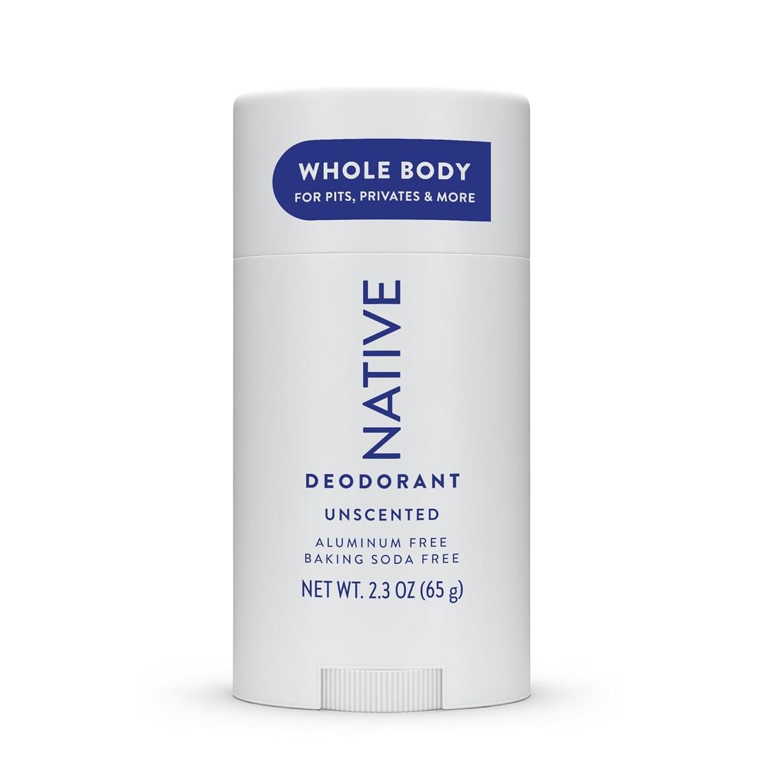 Native Whole Body Deodorant Stick Contains Naturally Derived Ingredients, Deodorant for Men and Women | 72 Hour Odor Protection, Aluminum Free with Coconut Oil and Shea Butter | Unscented (2.3 Ounce (Pack of 1))