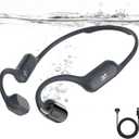 Swimming Bone Conduction Headphones with Night Safety Light, IP68 Waterproof 32G MP3 Memory, Soft Silicone Underwater Headphones,Submersible Sport Earbuds/Earphones for Swimming Diving-Obsidian Black