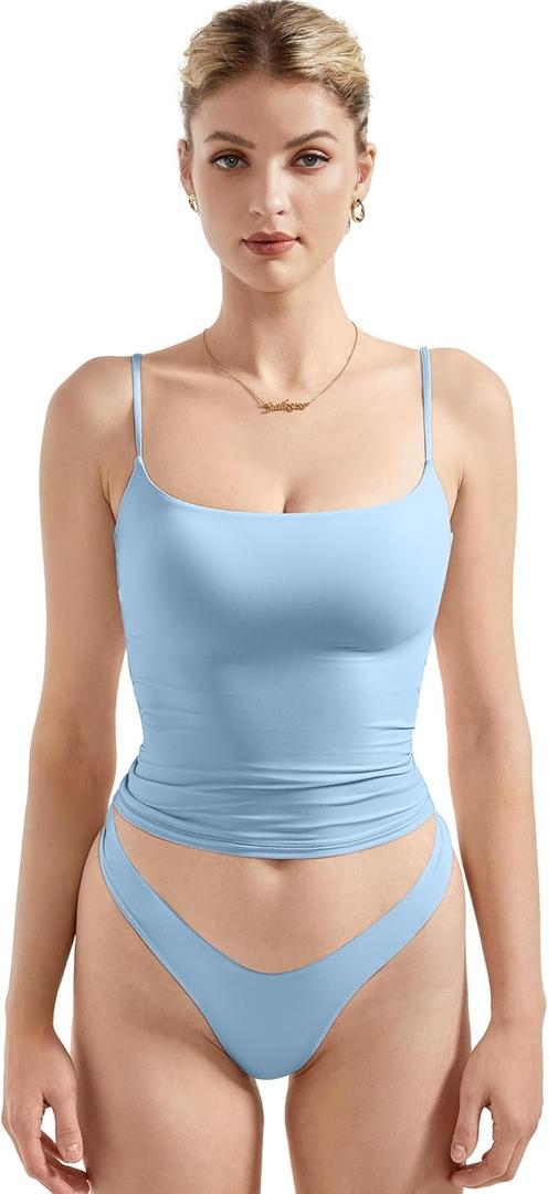 SUUKSESS Women Sexy Square Neck Tank Top Summer Y2K Going Out Basic Cami Shirt (X-Small, Baby Blue)