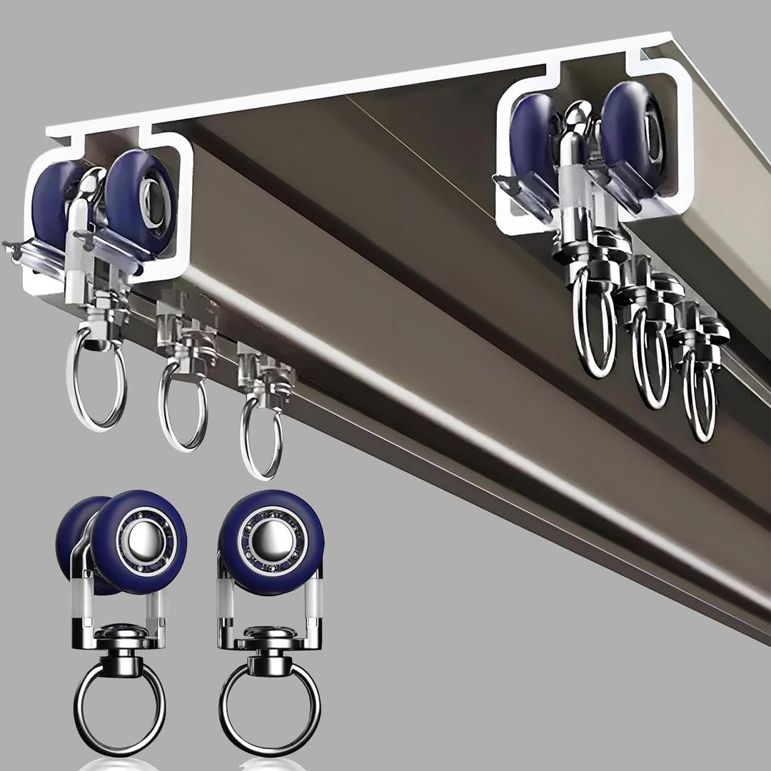 Silent Double Curtain Track Ceiling Mounted, Heavy-Duty Aluminum Room Divider Rails Bedroom/Living/Window/Hotel Drop Ceiling Curtains Tracks Easy InstallChampagne, 3m(9.8ft)