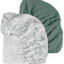 Muslin Mini Crib Sheets, 2 Pack for Baby Boy and Girl, Soft Breathable Stretchy Baby Pack N Play Mattress and Mini Cribs Sheet, Universal Fitted Portable/Mini Crib Mattresses (Natural Leaves)