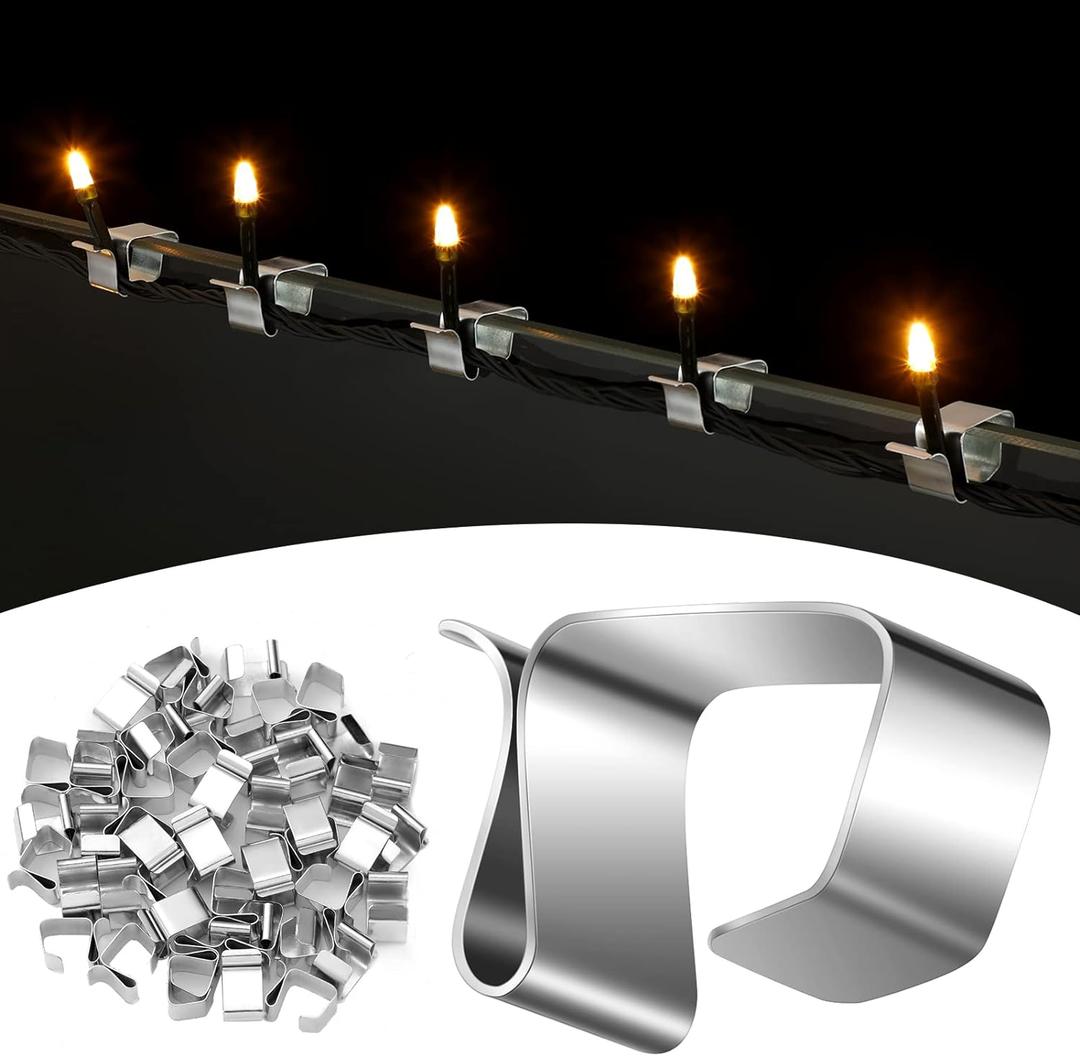 Christmas Lights Gutter Hooks Galvanized Holiday Lights Roof Hooks Christmas Light Clips Xmas Light Gutter Hangers Outdoor Seasonal Lighting Hooks for Christmas Light Kitchen (200 Pcs, 21 x 14.5 mm)