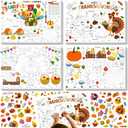 Thanksgiving Coloring Placemats, Set of 20 Paper Placemats & 80+ Autumn Stickers 4 Designs Turkey Coloring Activity Paper for DIY Painting Drawing Banner/Tablecloth for Autumn Theme Party, Wall Decor