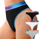 ASIMOON High Waisted Thongs for Women Comfy Cotton Underwear Stretch Ladies High Cut Panties 3 Pack