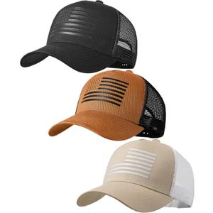 American Flag Trucker Hat,USA Hat for Men Women Snapback Baseball Cap Adjustable Breathable Mesh Side Durable Hats
(US, Alpha, Small, 3 Pcs Brown, Black and Khaki)