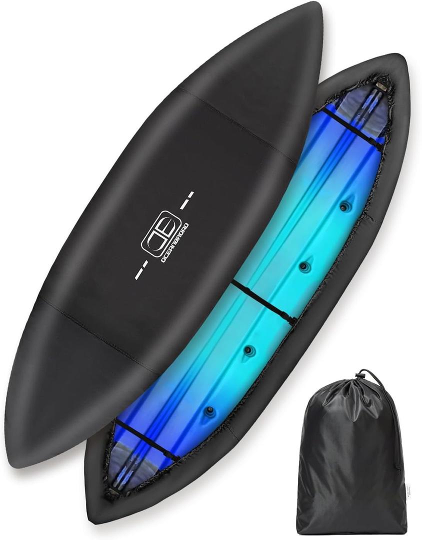 OCEANBROAD 300D/420D/600D Kayak Cover, Water-Resistant UV-Resistant Kayak Canoe Fishing Boat Dust Covers for Indoor and Outdoor Storage, Suitable for 9.3-10.5ft Kayak, 420D Black