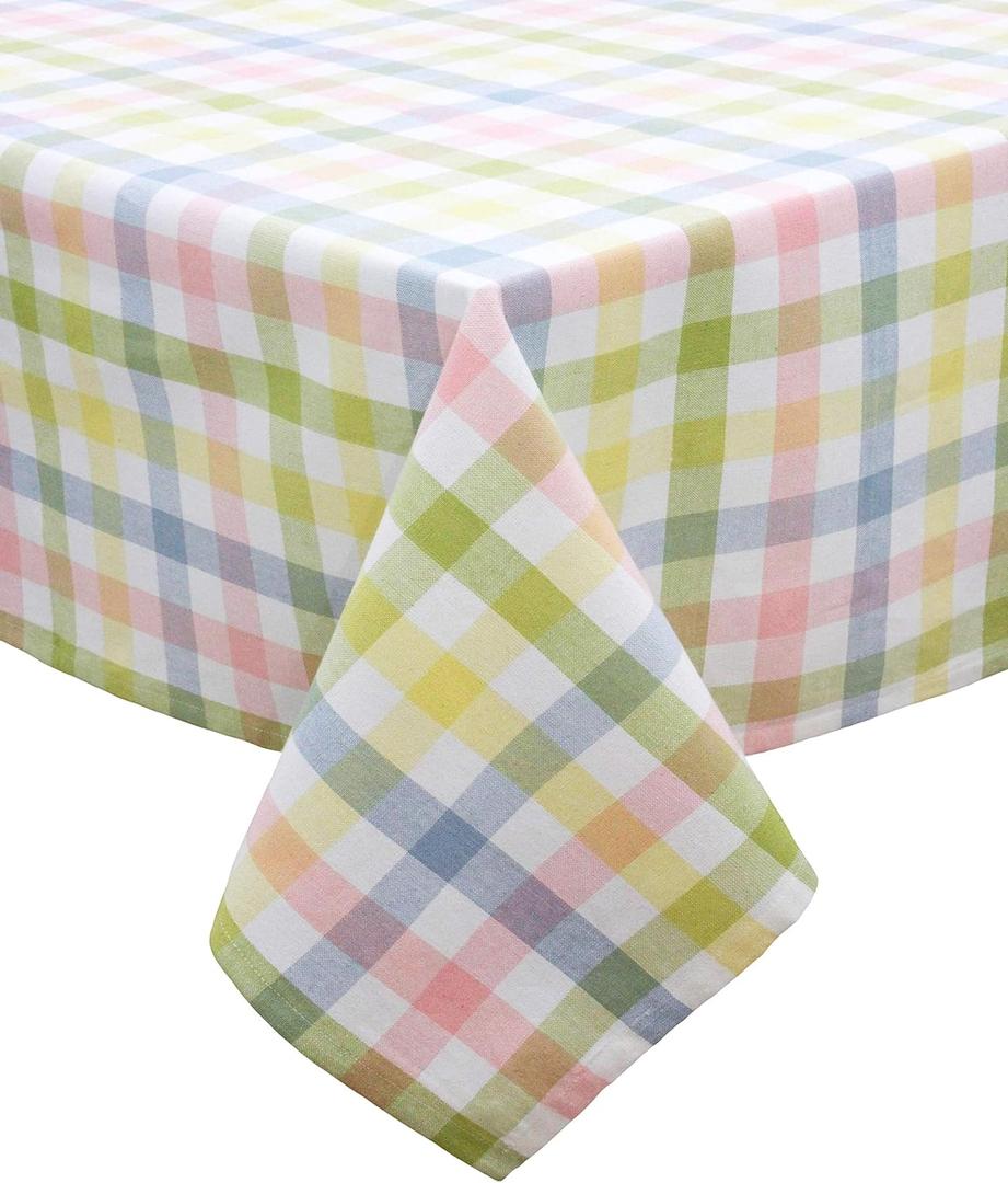 COTTON CRAFT Countryside Classic Gingham Buffalo Check Plaid Tablecloth - Premium Cotton - Spring Easter Bunny Luncheon Dinner - Table Cover - 60 inch x 102 inch - Yellow Multi