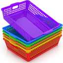 QRRICA 6 Pack Plastic Classroom Storage Baskets, Paper Trays for Classroom Organization & Turn in Trays for Teachers, Students, Desk Organizer Bin 13.8x10.6x3.1 Inch (Rainbow)