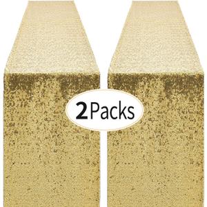2 Packs 12 x 72 inches Gold Sequin Table Runner, Glitter Runner for Birthday Party Supplies Decorations Wedding Bachelorette Holiday Celebration Bridal Shower Baby Shower