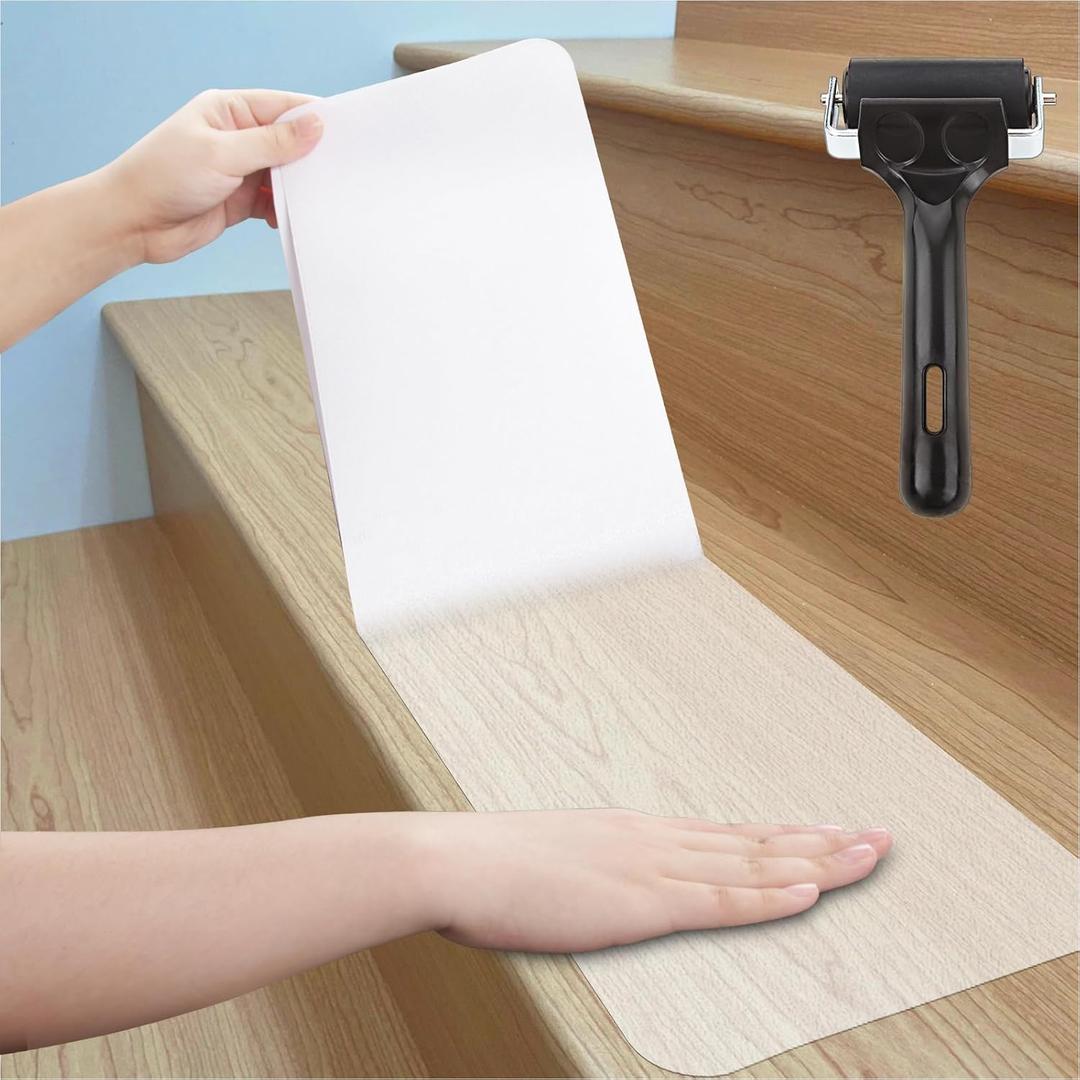 Clear Stair Treads Non Slip 30"x6", 15-Pack Anti Slip Strips for Wooden Steps Indoor, Transparent Adhesive Pre-Cut Stair Step Grips, Safety for Elderly, Children and Dogs
