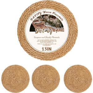 BAVIFY 13 in Round Woven Placemats Set of 4 Chargers for Dinner Plates Farmhouse Rustic Boho Table Mats for Dining Table Decor Wicker Straw Braided Place Mats