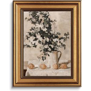 Gold Framed Wall Art Vintage Lemon and Floral Canvas Art Farmhouse Picture Wall Decor Antique Prints Rustic Kitchen Paintings Country Artwork for Bedroom Bathroom Living Room 8x10 Inch