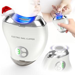 Electric Nail Clipper, Automatic 2-in-1 Baby Nail Trimmer with LED Light & Nail Storage Box, Rechargeable Fingernail Cutter with 3 Speed Gears, Safe Nail File for Baby, Kids & Adults