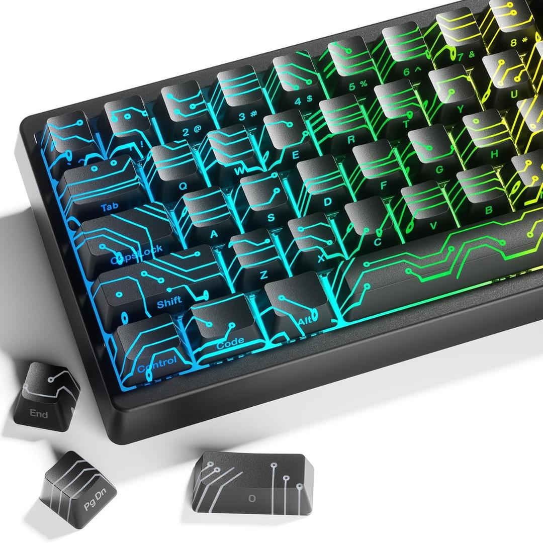 XVX Black PCB-Vision Shine Through Keycaps, Backlit Custom Keycap Set with OEM Profile, Side Printed Keyboard Key caps Suitable for 60% 65% 75% 80% 96%100% MX Switches Mechanical Keyboard